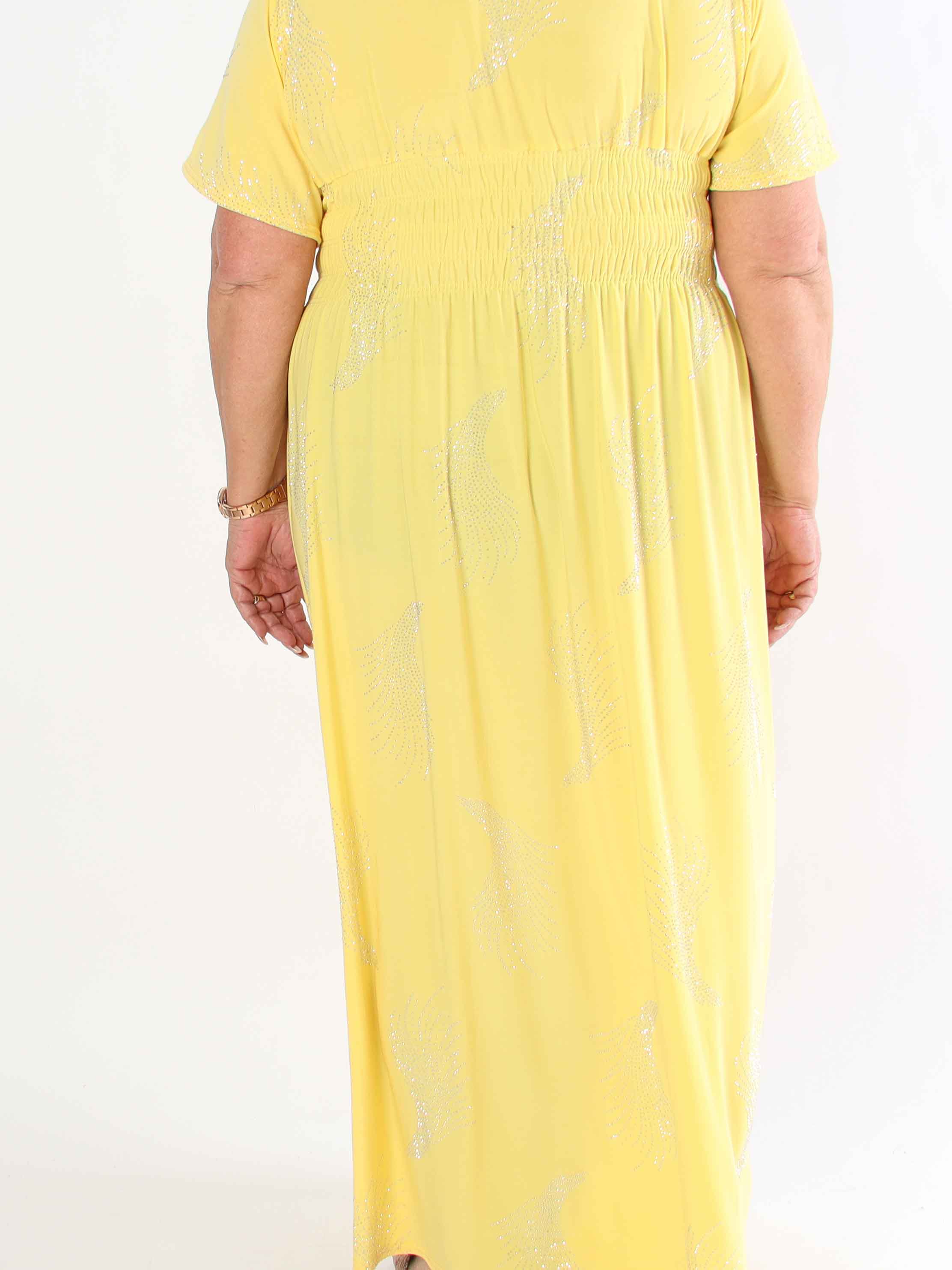 Pams Leaf Crystal - Lang elastisk plus size kjole med mønster af similisten